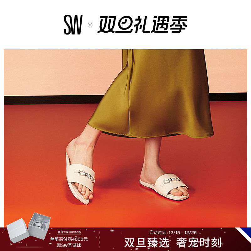 SW春夏平底方头拖鞋女外穿