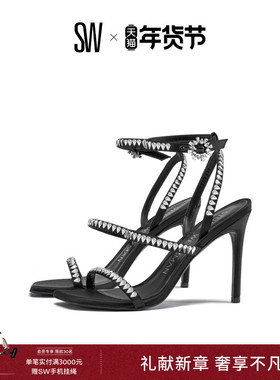 SW GEMCUT 100 STRAPPY SANDAL 水晶细高跟罗马凉鞋一字带凉鞋女