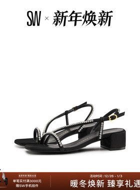 SW SOIREE CRYSTAL 35 SANDAL 春夏水晶一字带粗跟方头凉鞋女