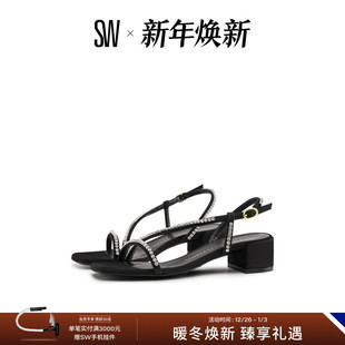 SOIREE 春夏水晶一字带粗跟方头凉鞋 CRYSTAL SANDAL 女