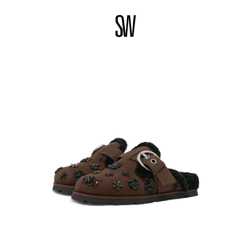 SW金属搭扣圆头平底穆勒鞋