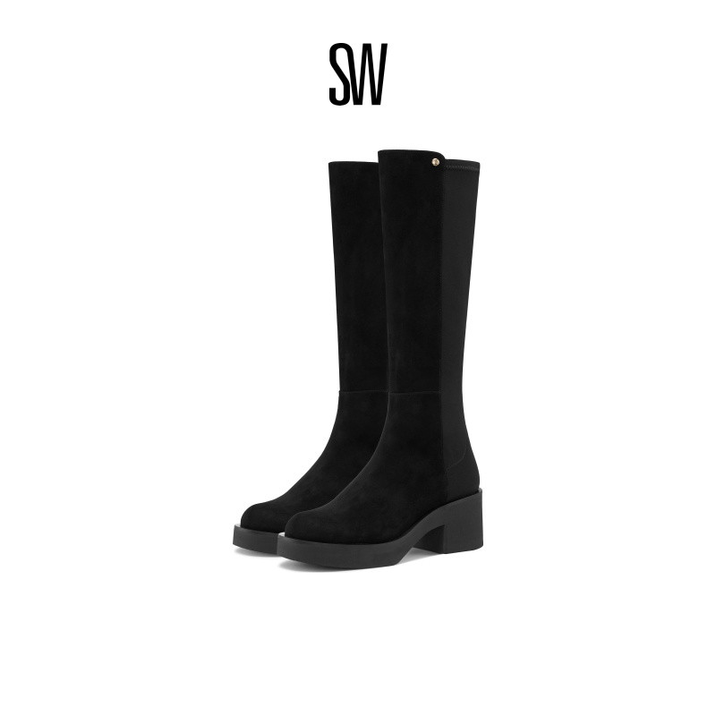 SW秋冬粗跟厚底骑士靴长筒靴