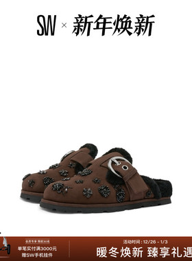 【秋冬新品】SW CHRYSTIE SHEARLING MULE金属搭扣圆头平底穆勒鞋