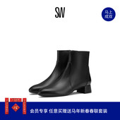 VIVIENNE ZIP BOOTIE 秋冬优雅梯形粗低跟侧拉链短靴女靴