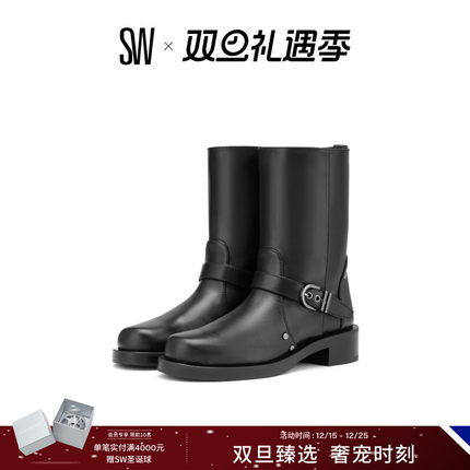 SW MAVERICK PULL-ON BOOTIE 秋冬金属扣带小黑靴时装靴短靴女