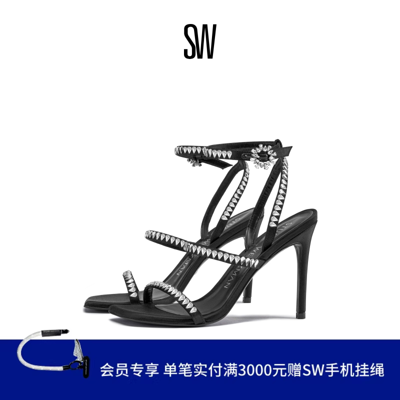 SW GEMCUT 100 STRAPPY SANDAL 水晶细高跟罗马凉鞋一字带凉鞋女