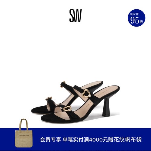 SW小猫跟一字带露趾凉鞋拖鞋女
