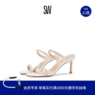 ALEENA PEARLS Stuart 饰细高跟一字带凉鞋 珍珠装 Weitzman