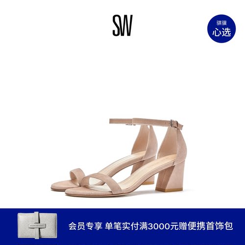 SW春夏经典高跟梯形跟一字带凉鞋