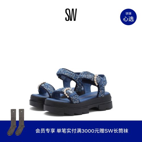 SW夏季新款珍珠厚底运动凉鞋女