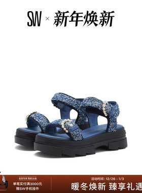 SW NOHO PEARL BUCKLE SANDAL 夏季珍珠装饰凉鞋厚底运动凉鞋女