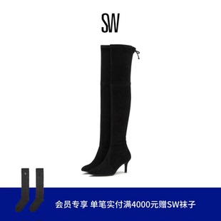 SW TIEMODEL 秋冬经典系带尖头细高跟长筒过膝靴女