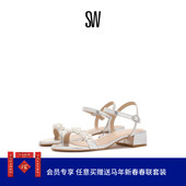 GOLDIE 优雅珍珠装 BLOCK SANDAL 饰圆头一字带凉鞋