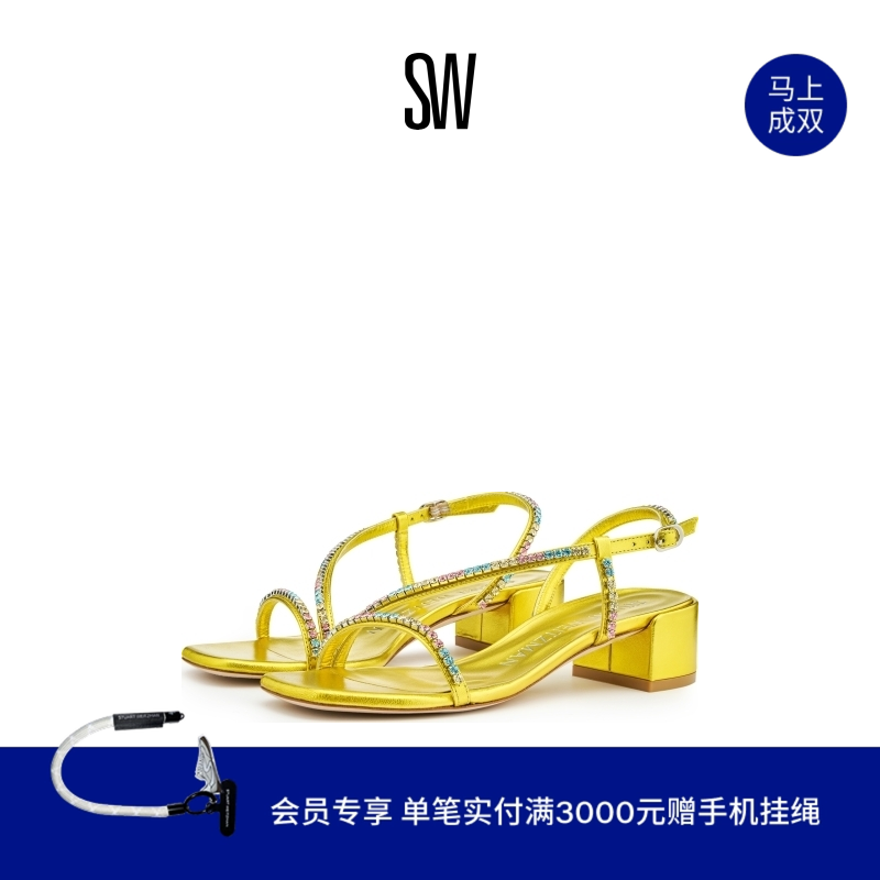 SW SOIREE CRYSTAL 35 SANDAL 水晶一字带方头粗跟时尚凉鞋女