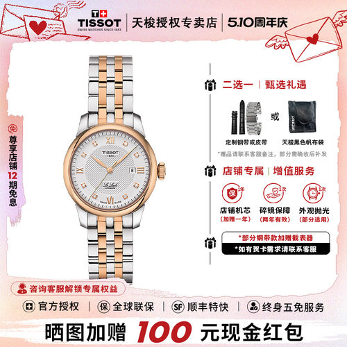 天梭力洛克1853间金钢带机械女表