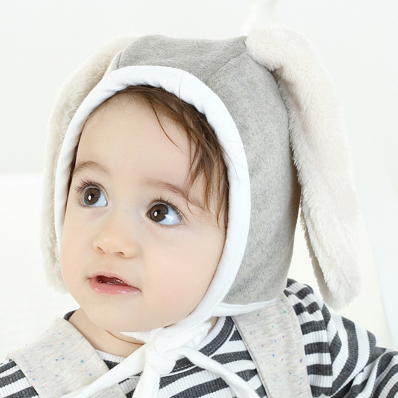 韩版可爱婴儿帽子秋冬纯棉男女宝宝保暖护耳帽加绒新生儿童兔耳朵-封面