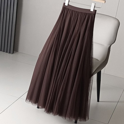 高端咖啡色网纱半身裙女秋冬厚款
