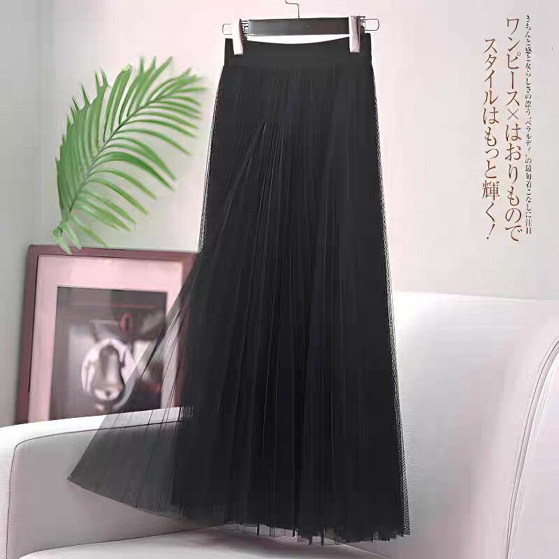 高端垂坠感网纱百褶裙半身裙女2026新款高腰长款a字裙纱裙秋冬款