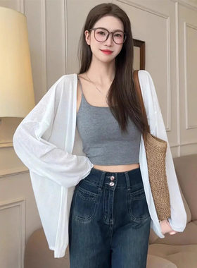 长袖女针织衫春季时尚防晒夏季韩版宽松空调罩衫薄款气质女装开衫