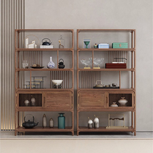 北美黑胡桃木博古架新中式全实木置物展示书架茶室茶叶多宝阁隔断