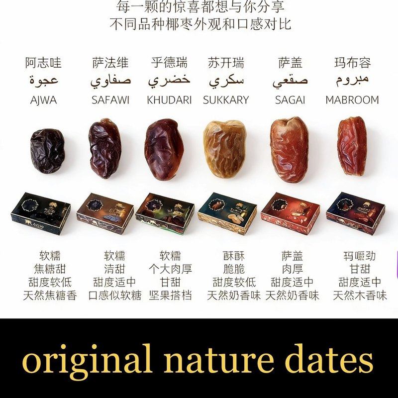 阿拉伯沙特干果进口迪拜椰枣 mix Dates ajwa 零食特产果 mabroom