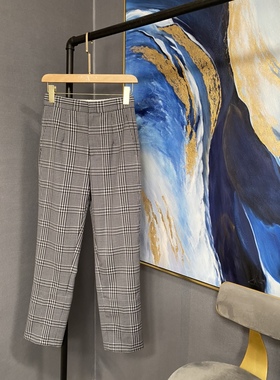 E灰色系全绵羊毛格纹直筒烟管裤EAI1PAT015