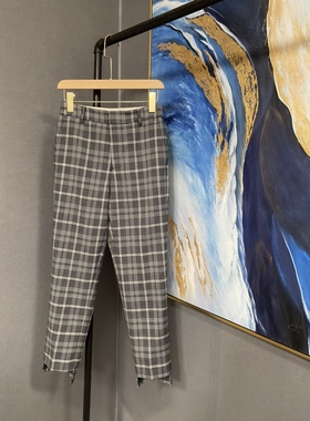 M灰色含羊毛裤腿格纹前短后长烟管裤MA183PAT114