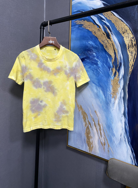 M黄色乍染紫色色块弹力修身半袖T恤MBO1SWT017