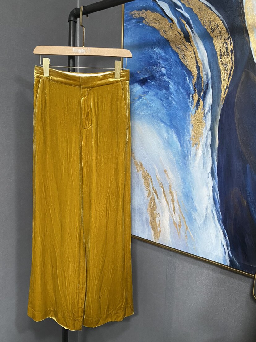 E金色全真丝右后有假兜设计阔腿裤EBO2PAT017