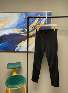 E黑色有裤线侧面细白条烟管裤EA184PAT202