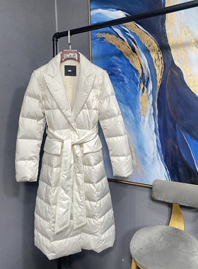 E乳白色袖子扣可拆卸变马甲西装领有腰带长款羽绒服EA103
