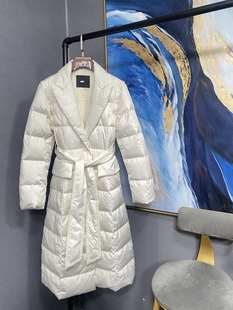 E乳白色袖子扣可拆卸变马甲西装领有腰带长款羽绒服EA103