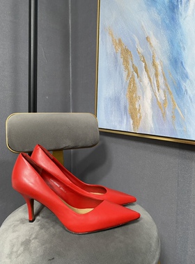 E红色真皮细高跟尖头高跟鞋EAI1SHS002