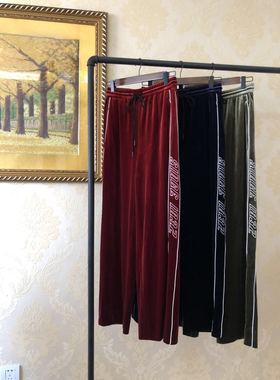 M卡其绿红深蓝三色丝绒侧面字母休闲裤MA174PAT209