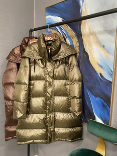 E军绿色棕色乳白三色帽可拆卸宽松长款羽绒服EA105