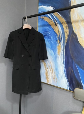 M黑色双排扣西装半袖夏款衬衫连衣裙MBA3DRS无