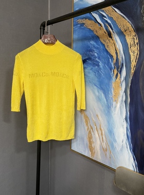 M黄色m字母低领修身针织半袖MBO1SWT004