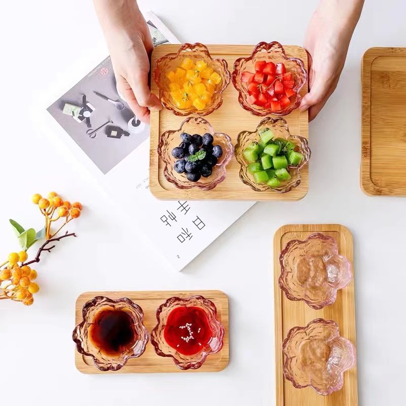 2个装金边日式樱花调料碟玻璃味碟酱料碟锤纹碟子醋碟火锅酱料碟