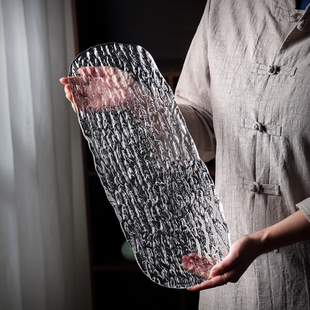 日式玻璃冰块工艺茶盘轻奢现代家用工夫茶茶盘创意干泡台茶杯托盘