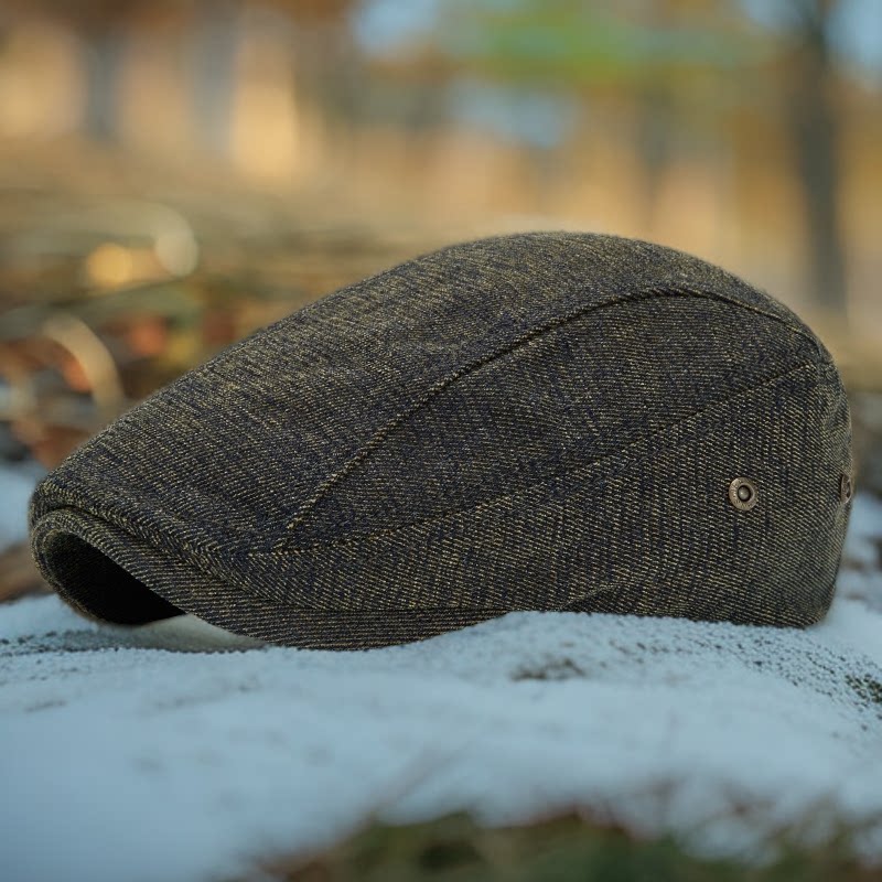水洗条纹保暖前进帽复古贝雷帽