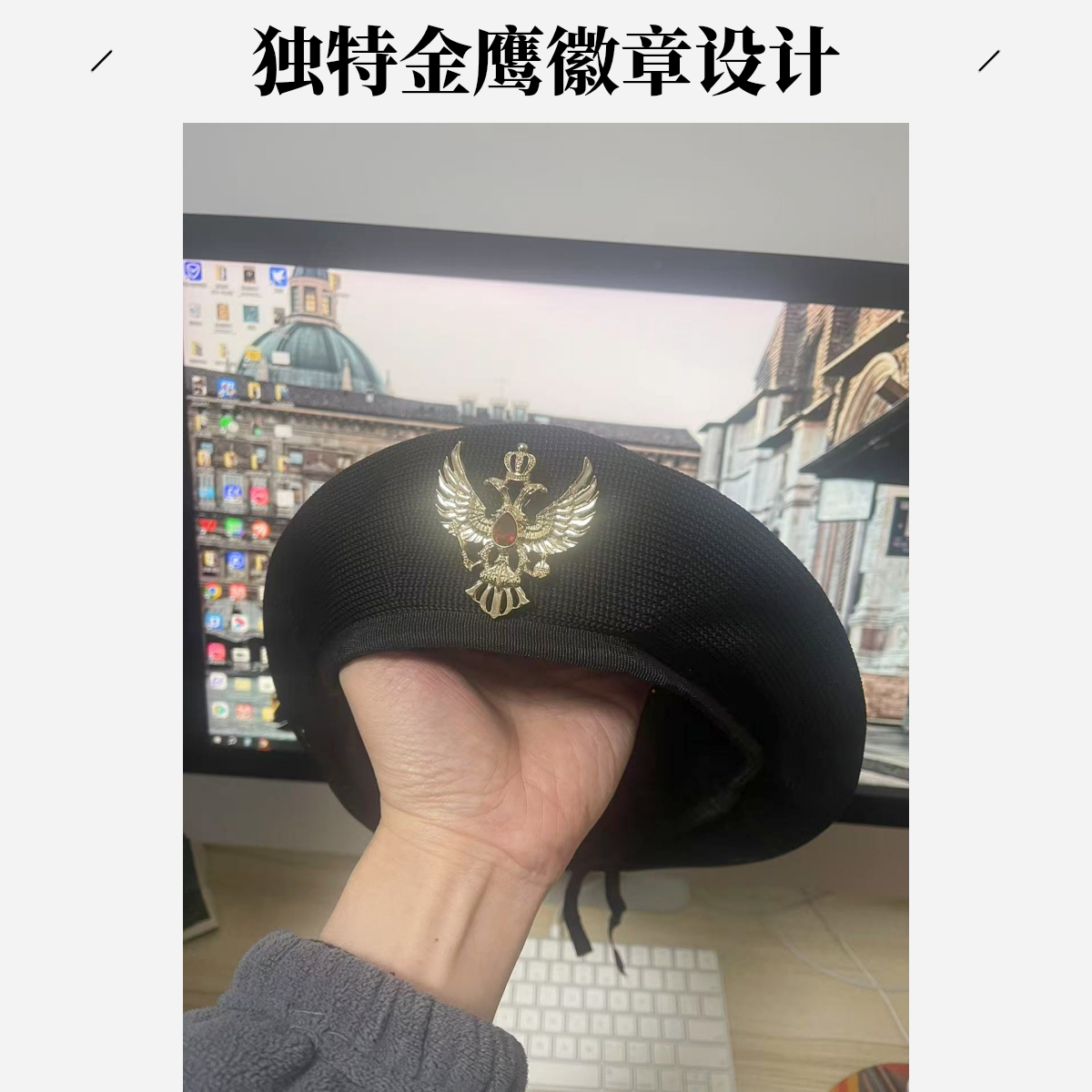 25欧美款帽子凤凰鹰徽章贝雷帽户外夏季网眼透气大小号男女画家帽