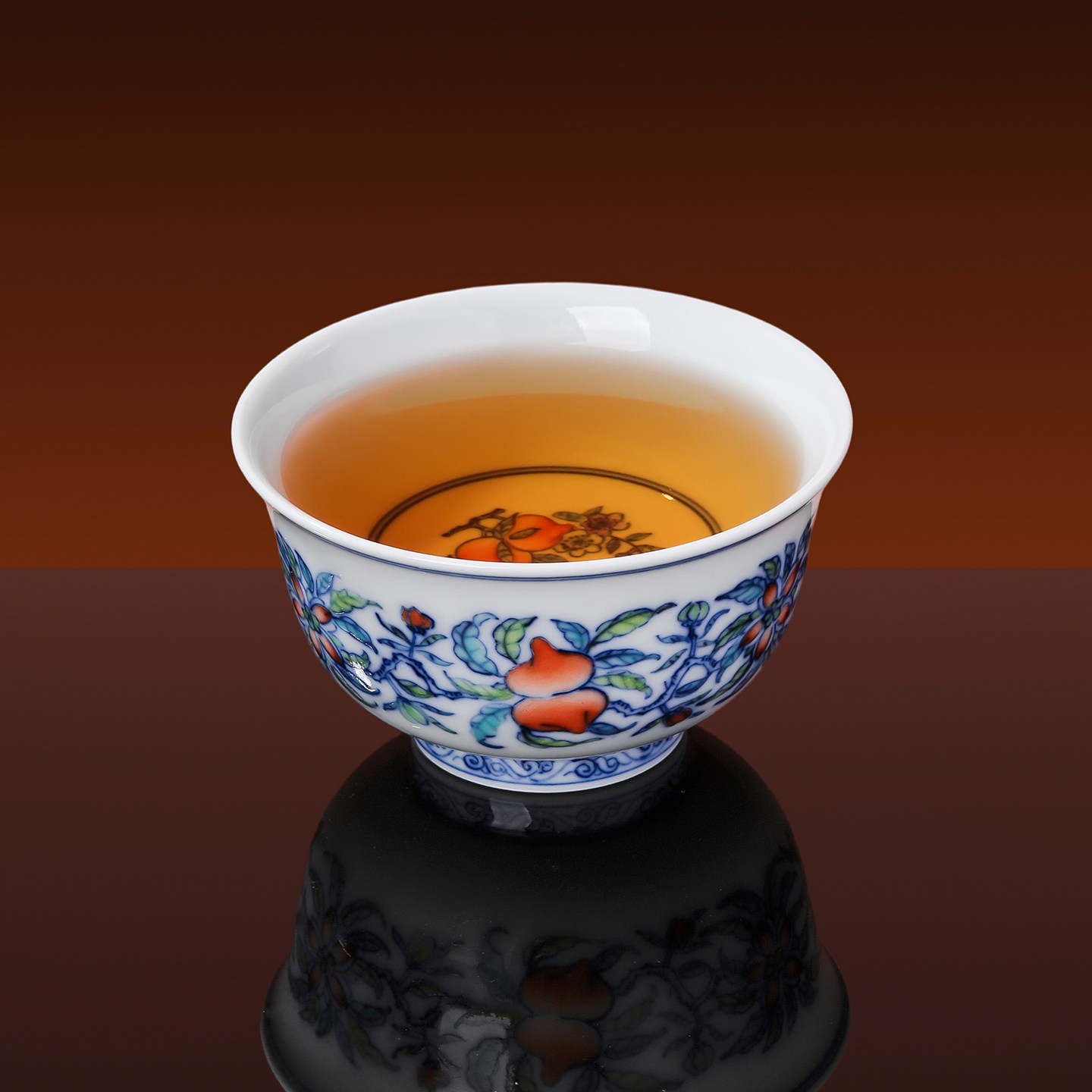 景德镇官方陶瓷青花斗彩釉下彩手绘寿桃主人杯家用茶具茶杯礼盒装