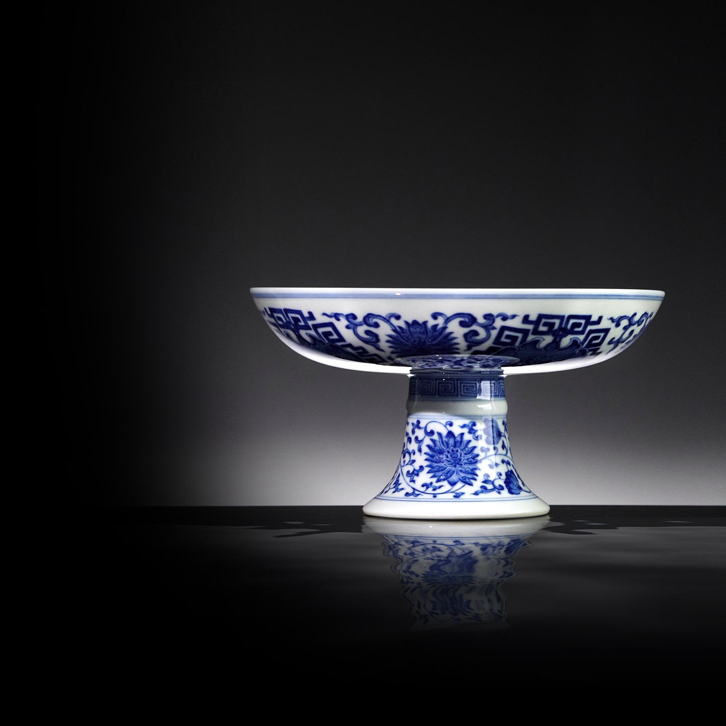 景德镇官方陶瓷仿古摆件青花瓷手工花卉缠枝高脚果盘高档乔迁送礼