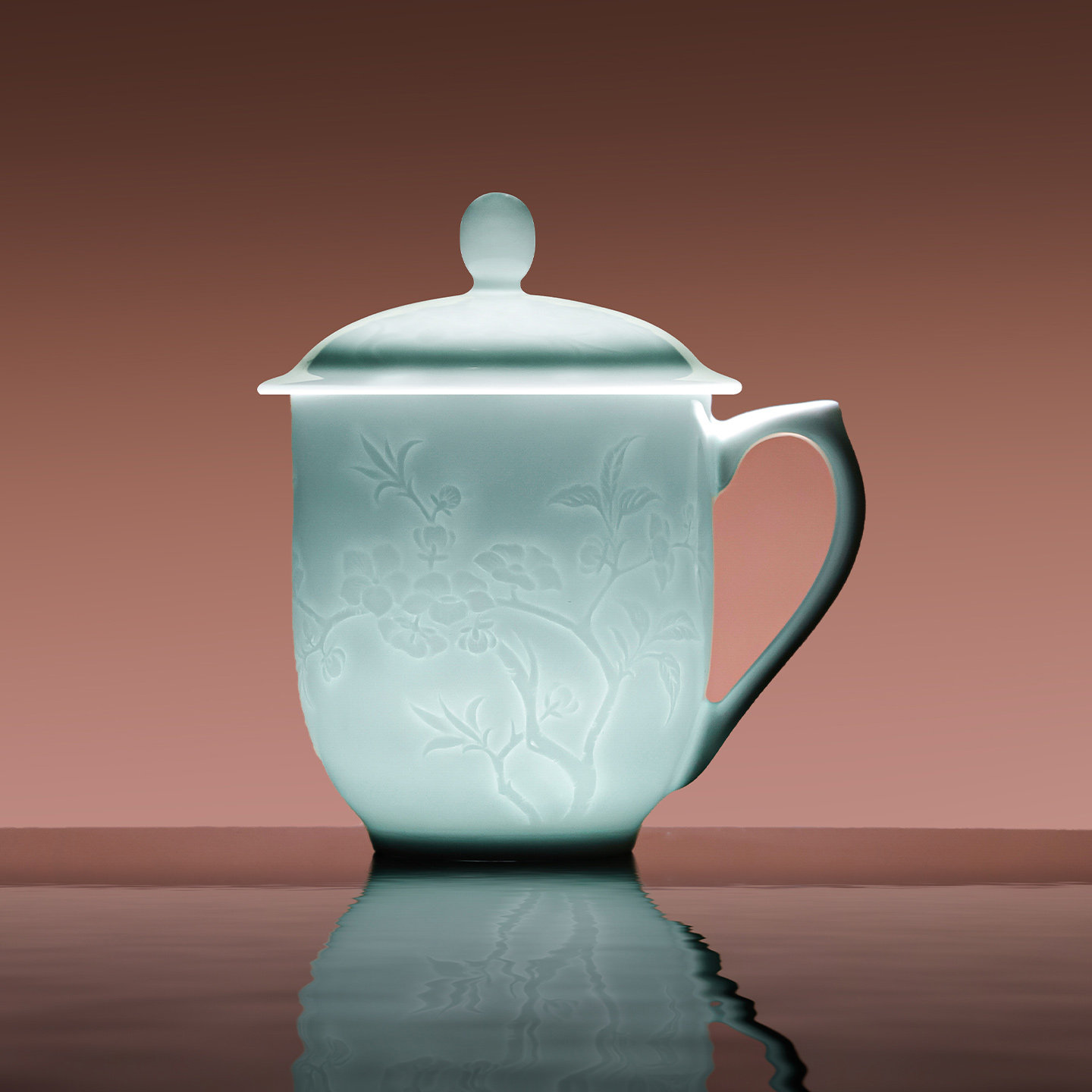 景德镇官方陶瓷影青中式办公杯喝水杯家用大容量泡茶杯礼物马克杯