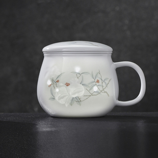 景德镇官方陶瓷玲珑茶漏杯家用中式咖啡杯大容量水杯高颜值送礼