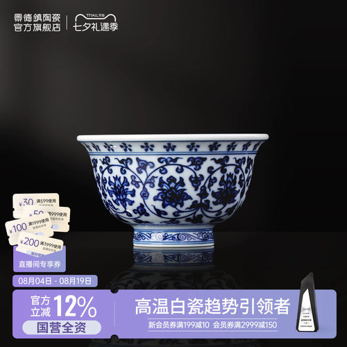 景德镇永乐青花缠枝莲主人杯茶杯