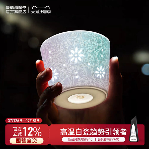 景德镇官方陶瓷手工渐变扒花玲珑茶杯喝水杯咖啡杯送礼高档礼盒装