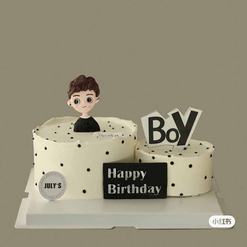 ins软陶靓仔蛋糕装饰摆件亚克力boy男孩烘焙插件英文生日快乐插件