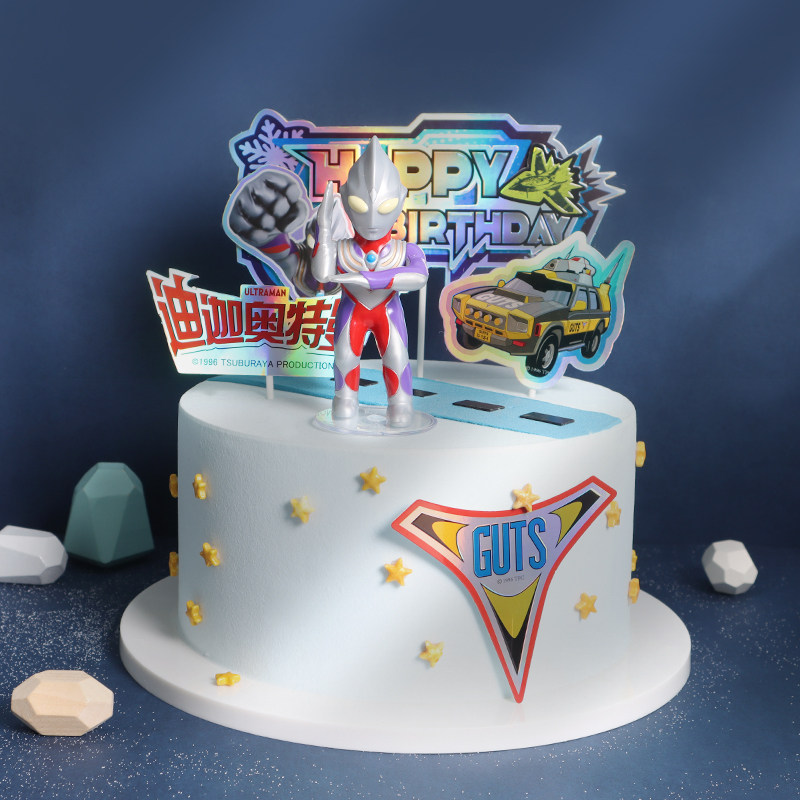 网红泽塔奥特蛋糕装饰摆件迪迦赛创意甜品台小男孩周岁装扮插件