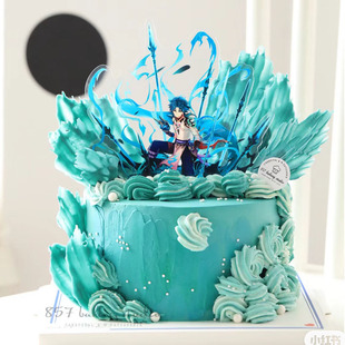 网红二次元游戏原元神人物生日蛋糕装饰摆件卡通角色男孩女孩立牌